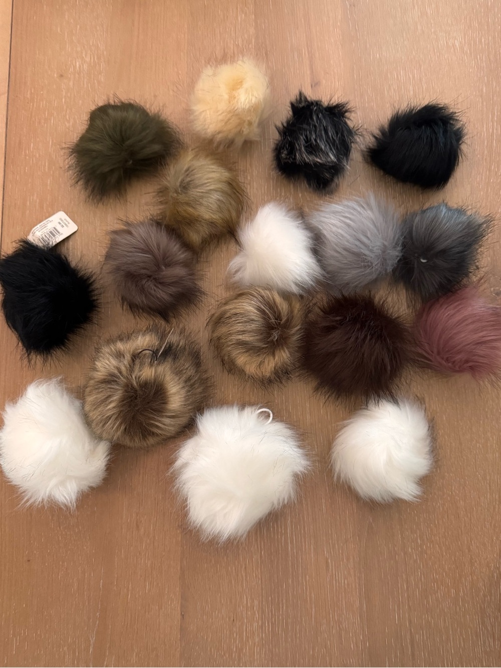 Lot of 17 Faux Fur Pom Poms - various sizes and colors